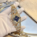 Vintage Diamond-Embellished Women's Watch with Diamond-Shaped Face & Gold Bracelet