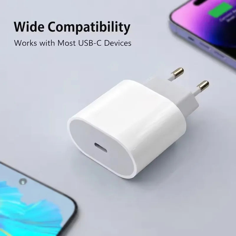20W Fast USB-C Charger for iPhone iPad AirPods EU Plug Adapter