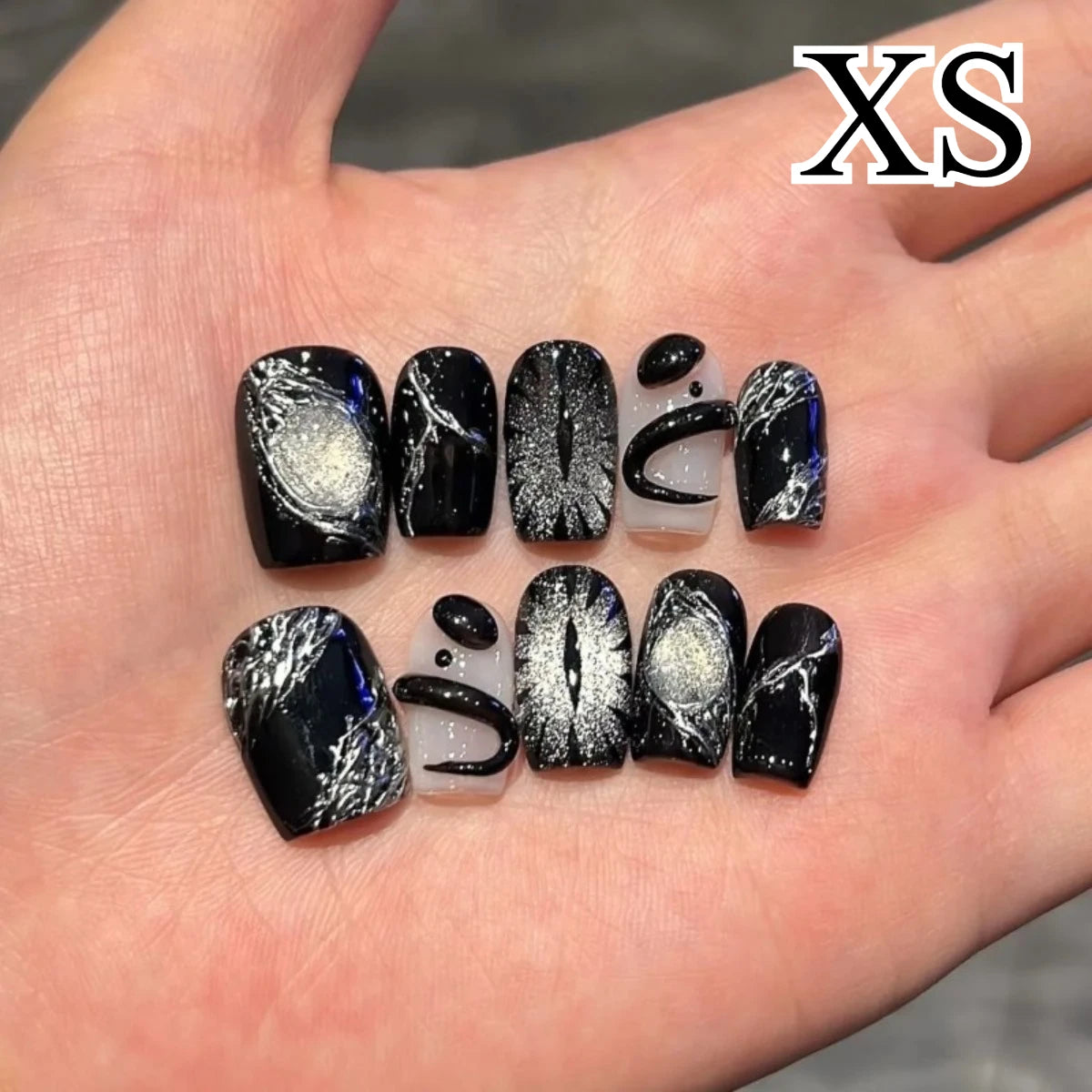 Halloween Black Snake Devil's Eye Nail Art Set - Short Armor Press On Nails