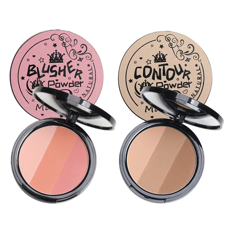 3-in-1 Powder Palette with 3 Vibrant Colors Waterproof Long Lasting Natural Face Makeup