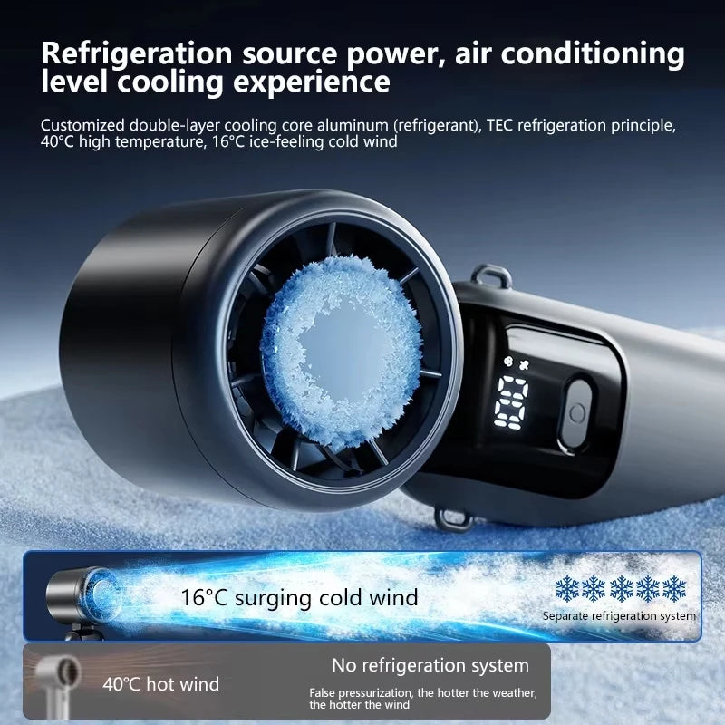 Portable Handheld Cooling Fan with Ice Technology - 100 Speeds, Foldable & Hangable for Outdoor Use