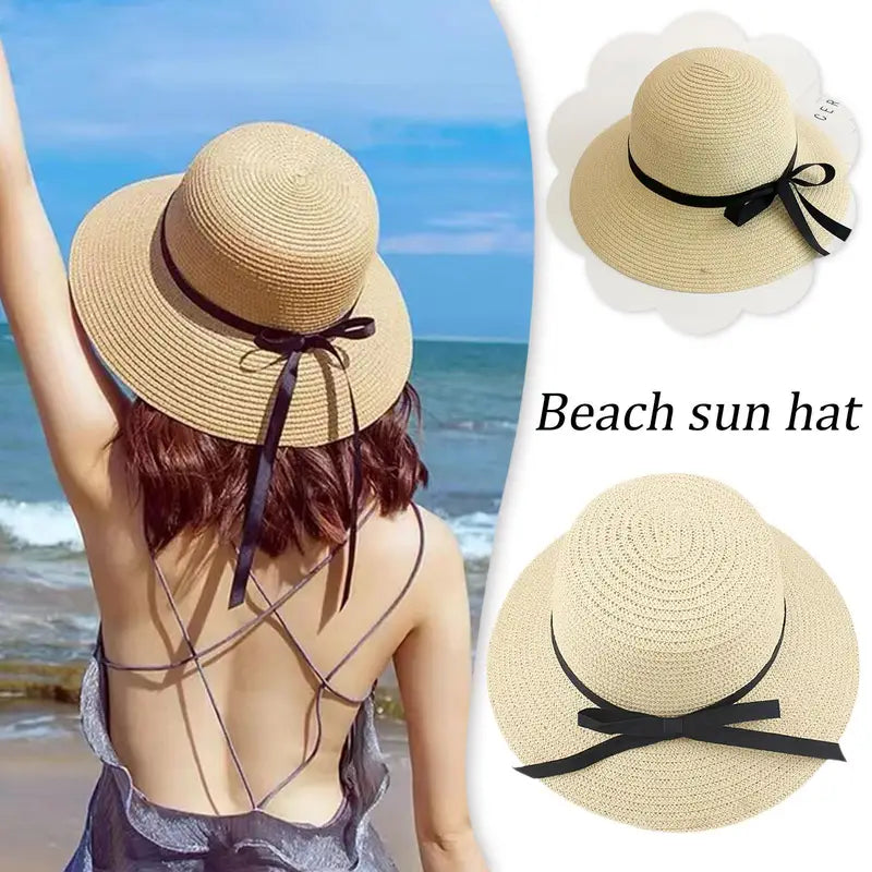 Women's Foldable Straw Sun Hat UPF 50+ Wide Brim Beach Hat for Sun Protection