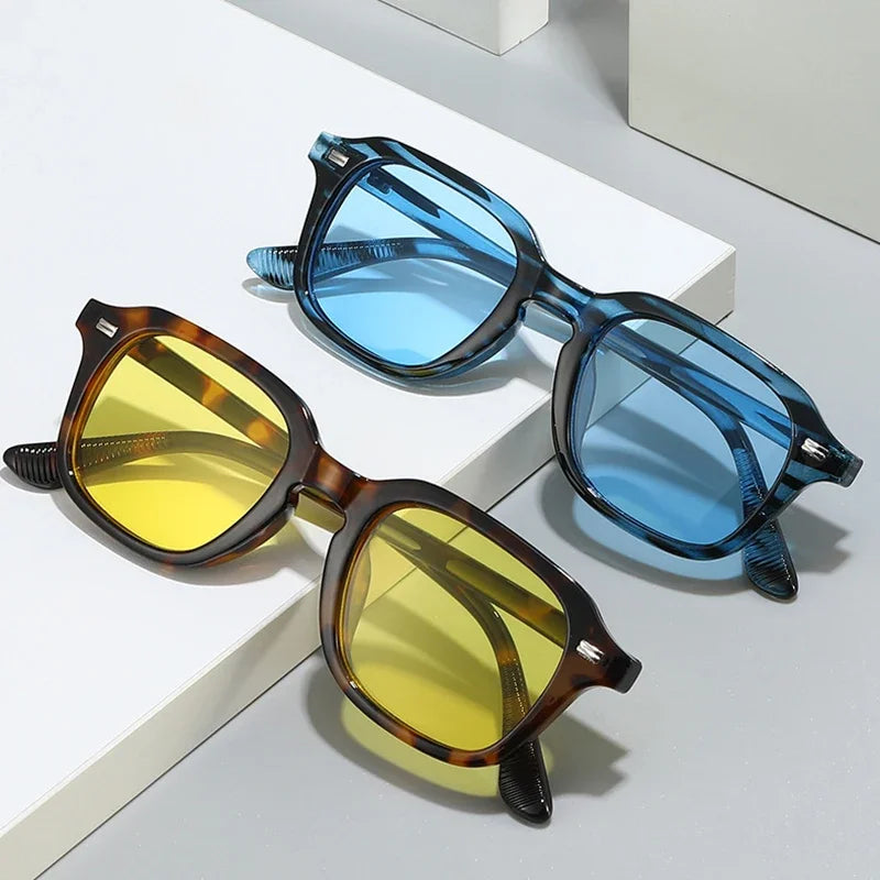 Square Candy Color Sunglasses for Women and Men UV400 Retro Rivets Shades