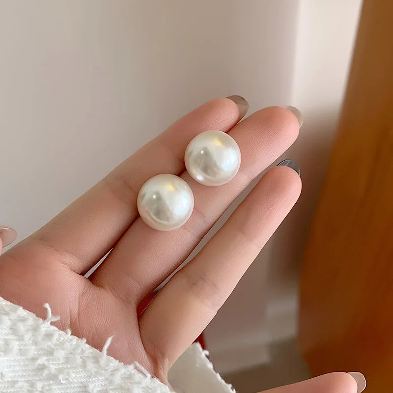 Minimalist 15mm White Simulated Pearl Clip-On Earrings for Women Wedding Party Jewelry