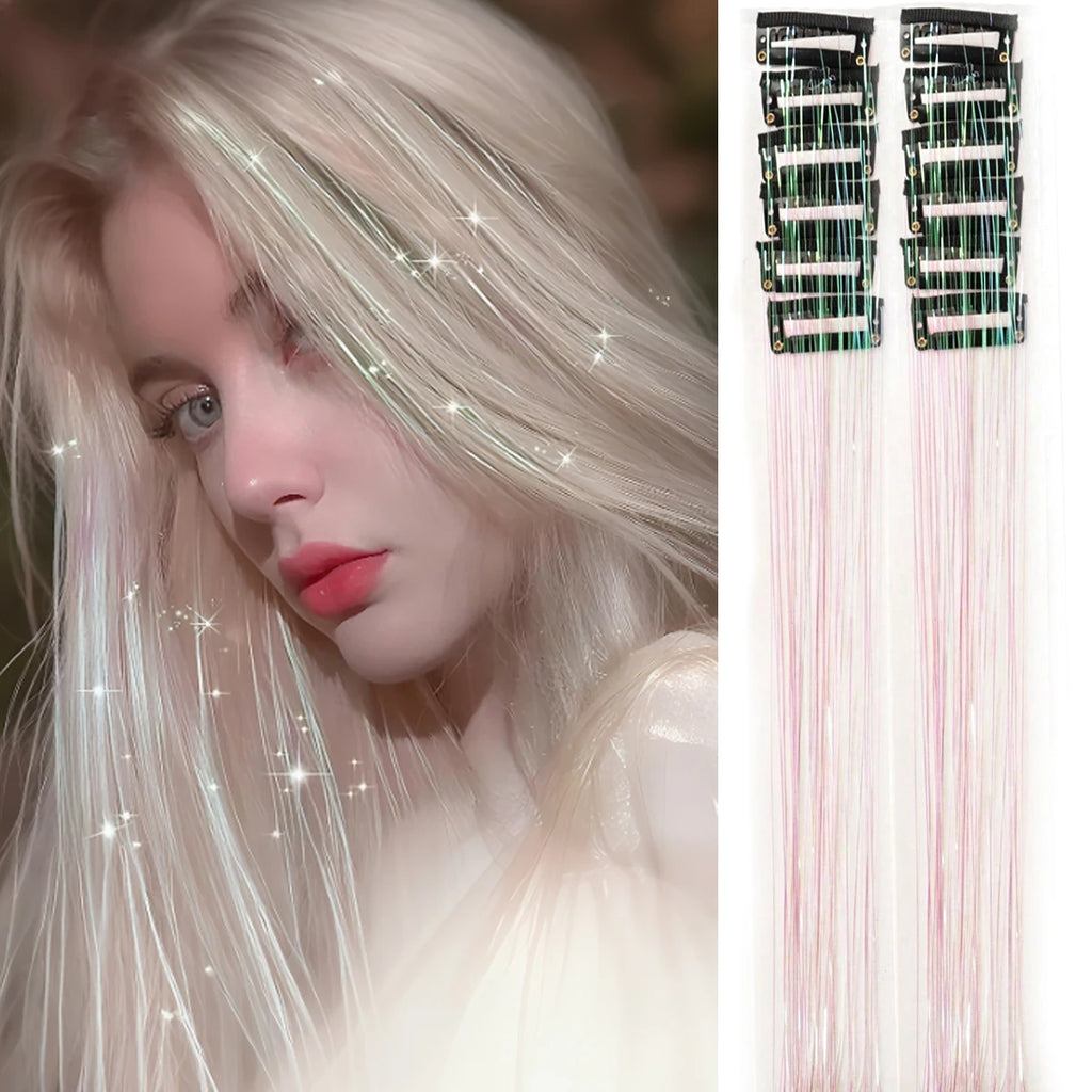 12Pcs Glitter Tinsel Hair Clips Kit - Synthetic Fairy Hair Accessories for Styling