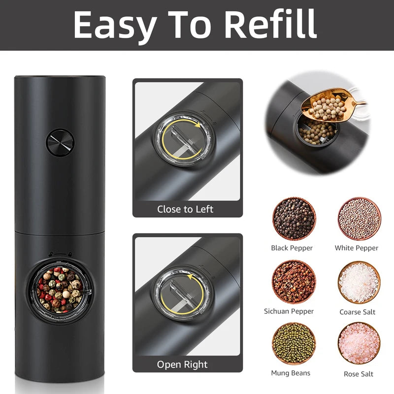 Electric Pepper and Salt Grinder Set with Adjustable Coarseness and LED Light – Battery Powered Kitchen Tool