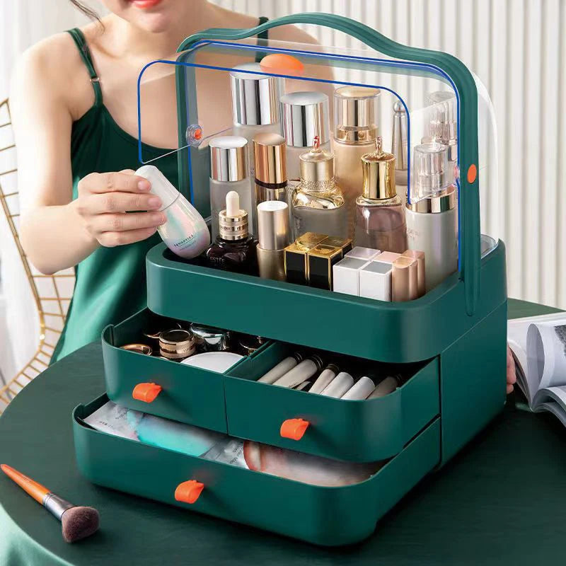 Desktop Makeup Organizer with Drawer and Dust-Proof Storage for Skin Care Products