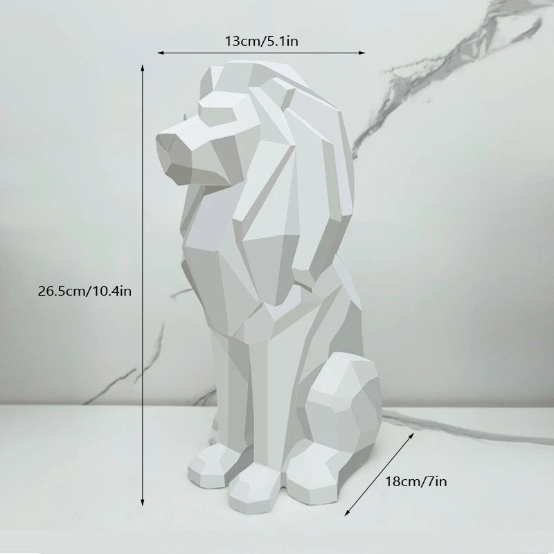 Resin Lion Figurine - Geometric Animal Sculpture for Home & Office Decor
