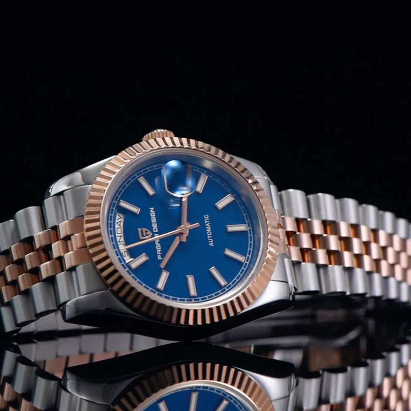 Luxury Automatic Men's Watch with Rose Gold Finish, Ceramic Dial & Sapphire Crystal