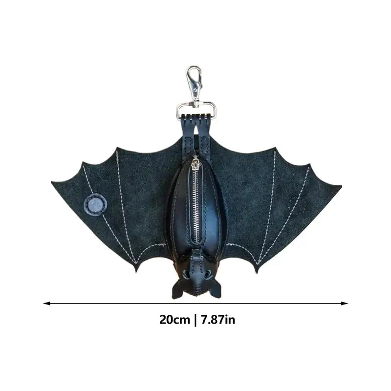 Gothic Bat Coin Purse with Foldable Wings PU Leather Keychain Wallet