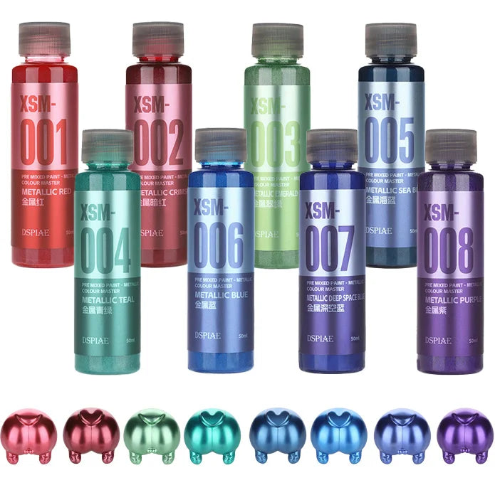 Metallic Water-Based Paint Set for Model Hobby Airbrushing - 50ML, Multiple Colors