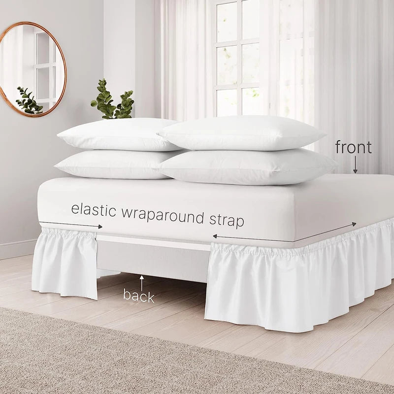 Elastic Bed Skirt Wrap Around Wrinkle Free Microfiber Dust Ruffle - Adjustable Fit