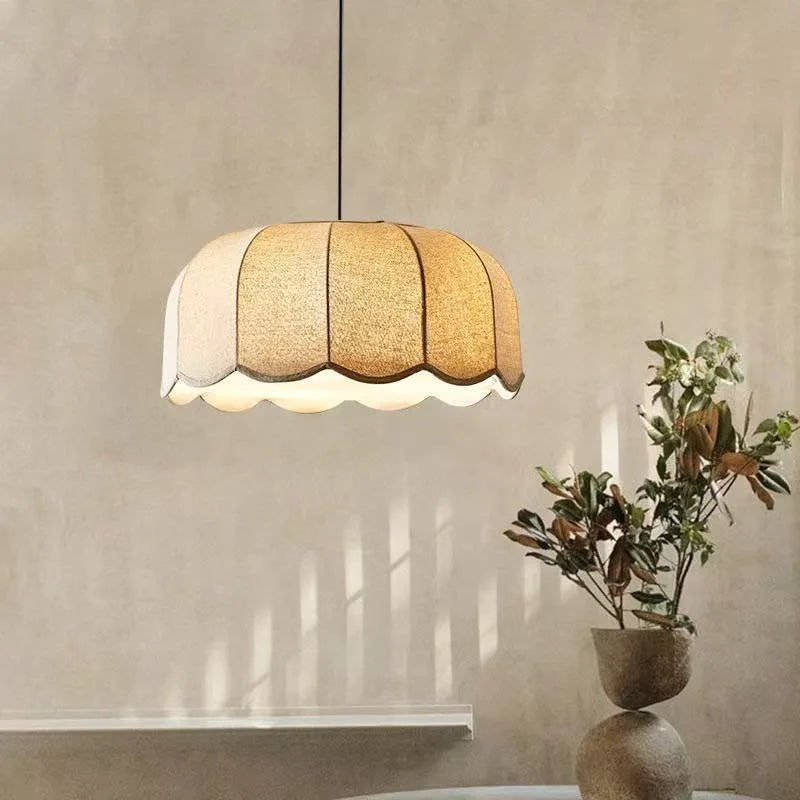 Wabi Sabi Linen Pendant Light Flower Wavy Fabric Hanging Lamp Adjustable Chandelier