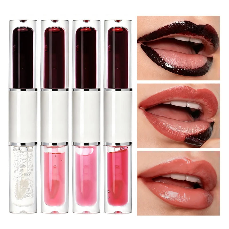 2in1 Lip Gloss & Lip Oil with Custom Logo - Moisturizing, Long-Lasting, Transfer-Proof, Double-Ended Makeup
