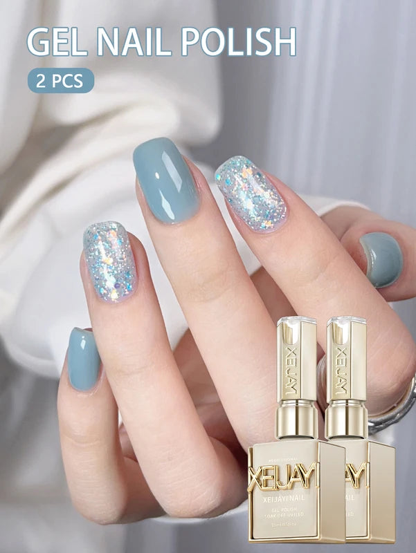 Blue Gel Nail Polish Set - 15ml UV LED Semi-Permanent Nail Art Kit for DIY Salon