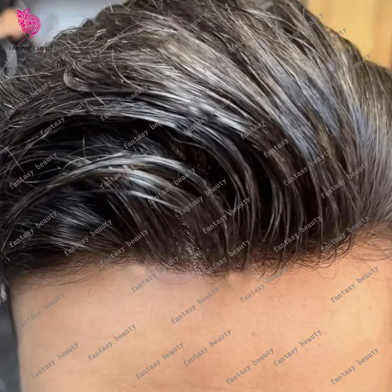 Natural Hairline Men's Toupee Wig with Straight or Wave Style - Human Hair Capillary Prosthesis
