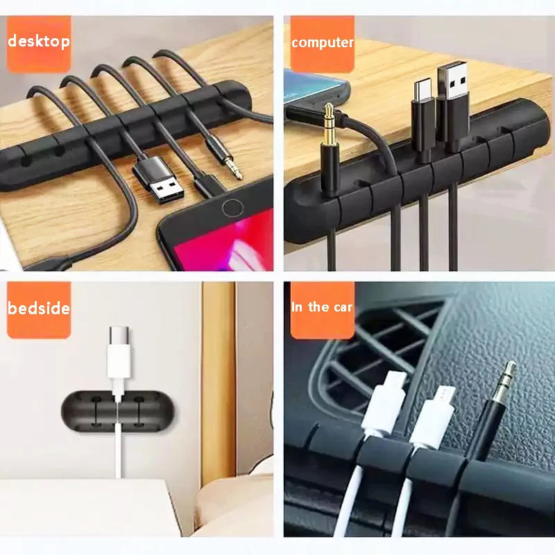 Multi-Hole Data Cable Organizer for Desk & Charging Station, Cord Winding Clips