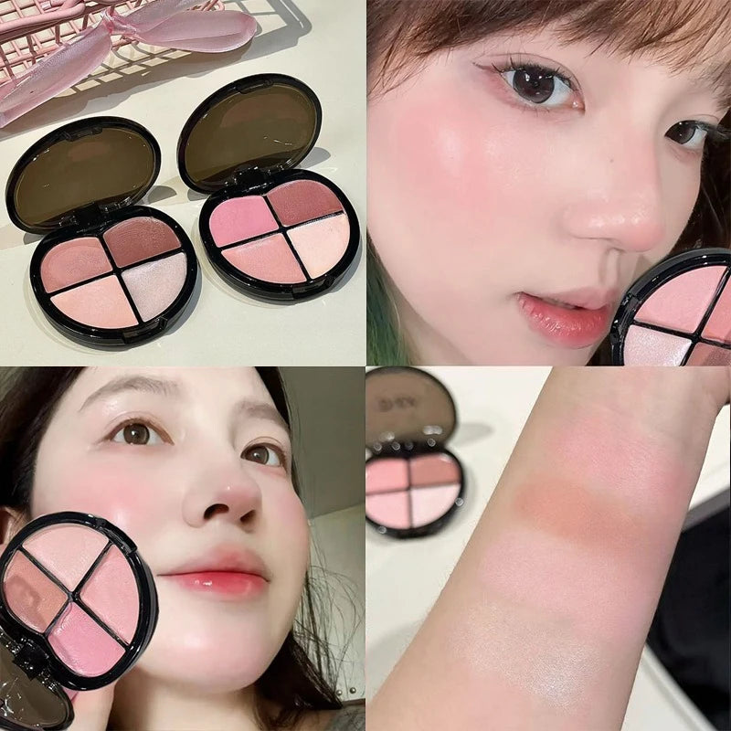 K-Beauty Glow Wet Blush Palette 4 Colors Dewy Natural Finish for Cheeks & Lips
