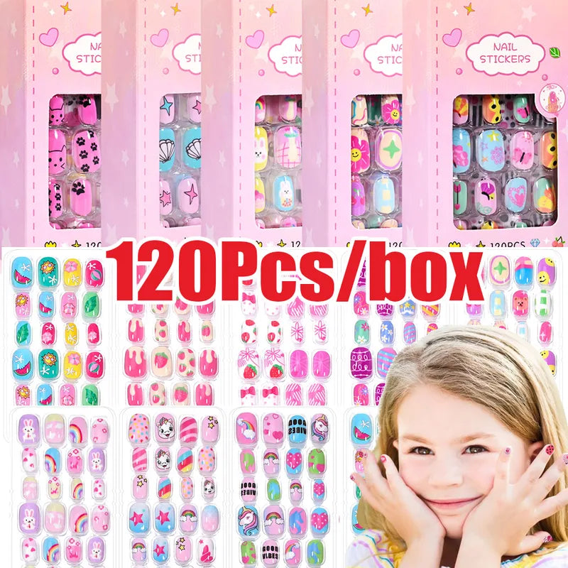 Cartoon Girl Fake Nail Tips Set for Kids - Princess, Cat, Rabbit, Unicorn Press-On Manicure