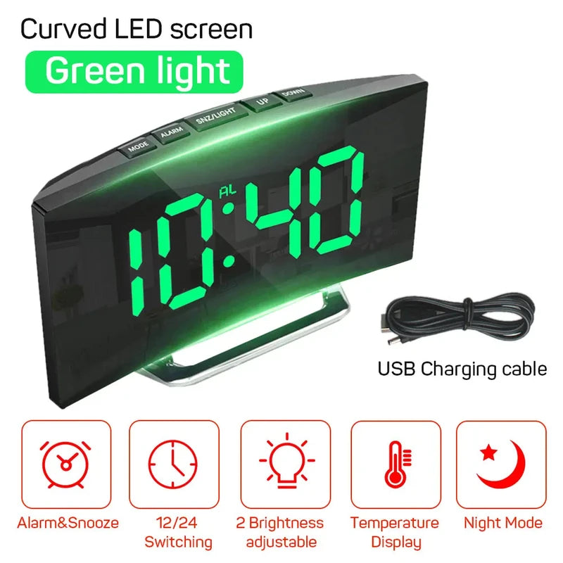 LED Digital Alarm Clock with Backlight Temperature Calendar Bedside Nightlight Home Decor