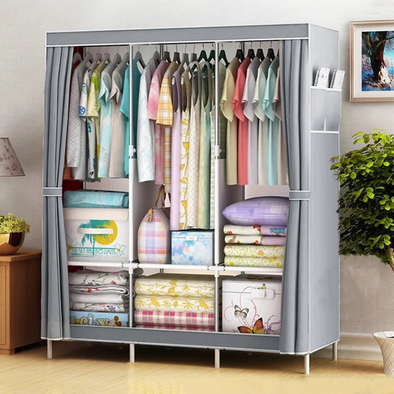 Portable Closet Organizer Storage Rack with 3 Hanging Bars and 6 Compartments