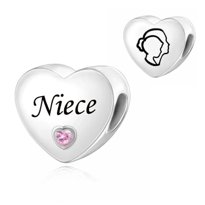 Family Friendship Heart Charm Beads for DIY Bracelets - Multiple Colors