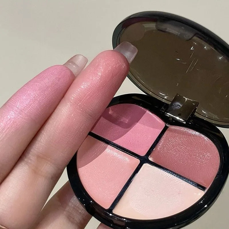 K-Beauty Glow Wet Blush Palette 4 Colors Dewy Natural Finish for Cheeks & Lips