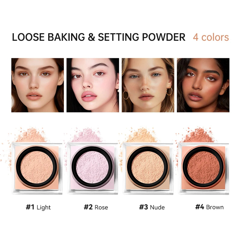 Long Lasting Waterproof Loose Setting Powder - Oil Control & Brightening Face Makeup