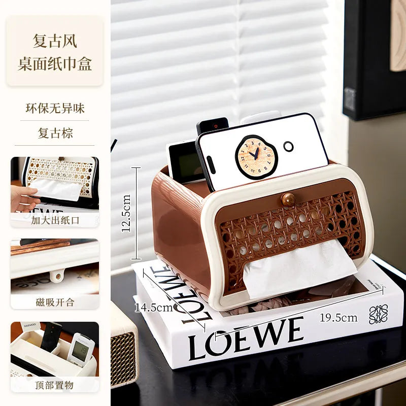 Decor Tissue Box Holder with Remote Storage Organizer for Living Room Coffee Table