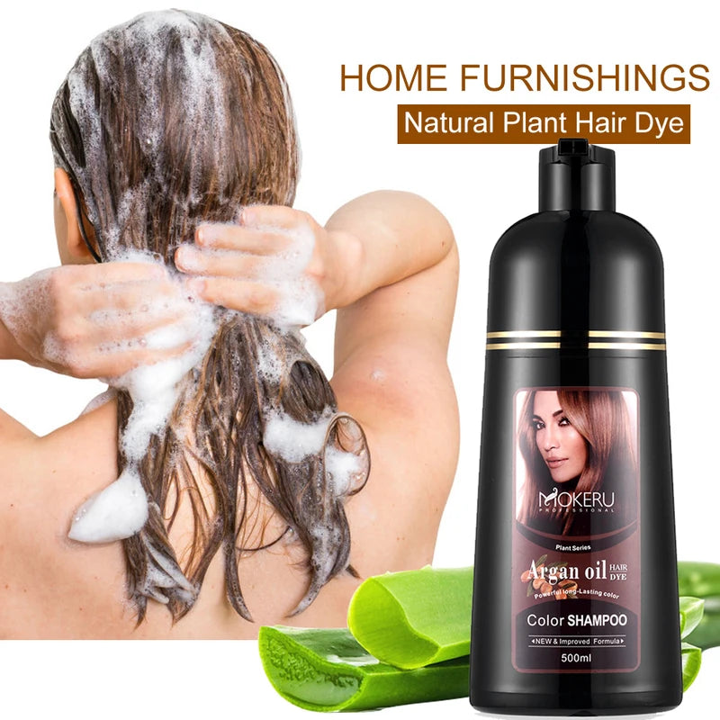 Permanent Hair Dye Shampoo with Argan Oil - Long Lasting Color for Gray Hair