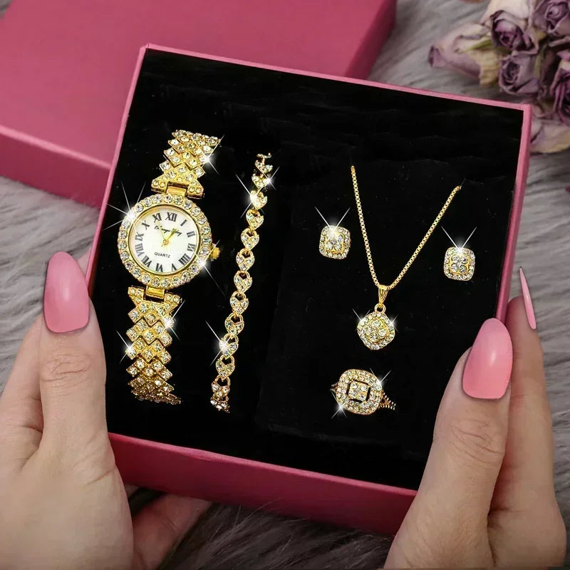 Luxury Crystal Jewelry Set for Women - Necklace, Earrings, Ring & Bracelet