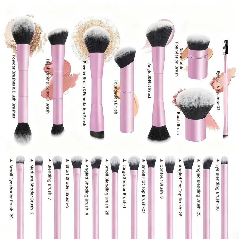 20pcs Double-Ended Makeup Brush Set for Foundation, Concealer, Blush & Eye Shadow