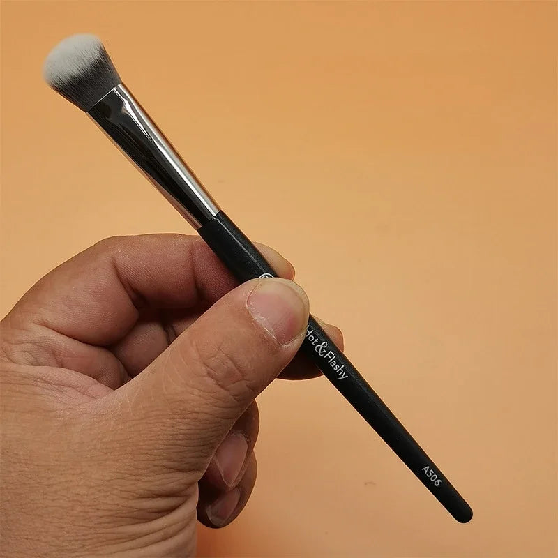 Contoured Makeup Brush Set - Angled Foundation and Concealer Tools with Red Wood Handles