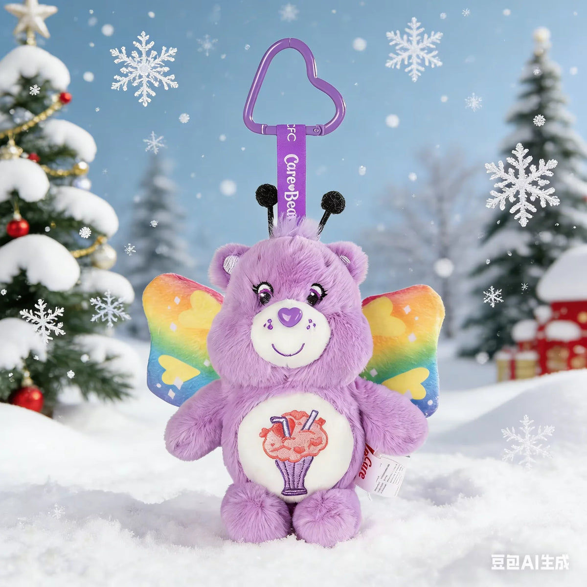 Genuine Carebears Plush Rabbit Keychain Rainbow Bear Doll Pendant Gift for School Bag
