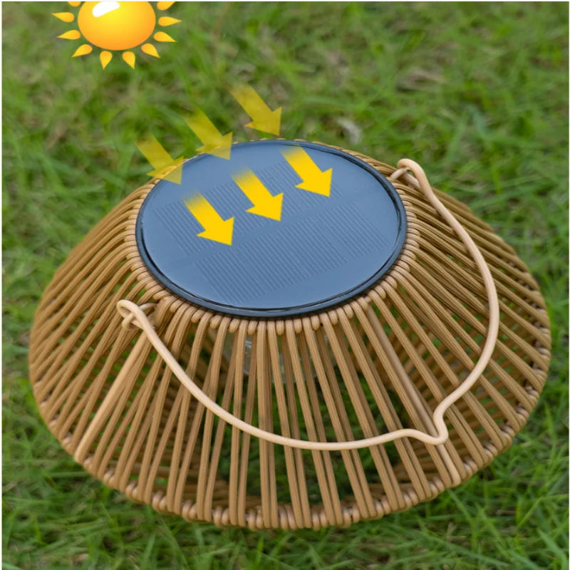 Outdoor Solar Lanterns Boho Rattan Hanging Lights for Garden Patio Yard