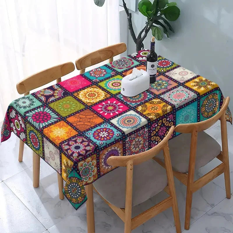 Colorful Boho Polyester Tablecloth Mandala Design for Festivals & Events