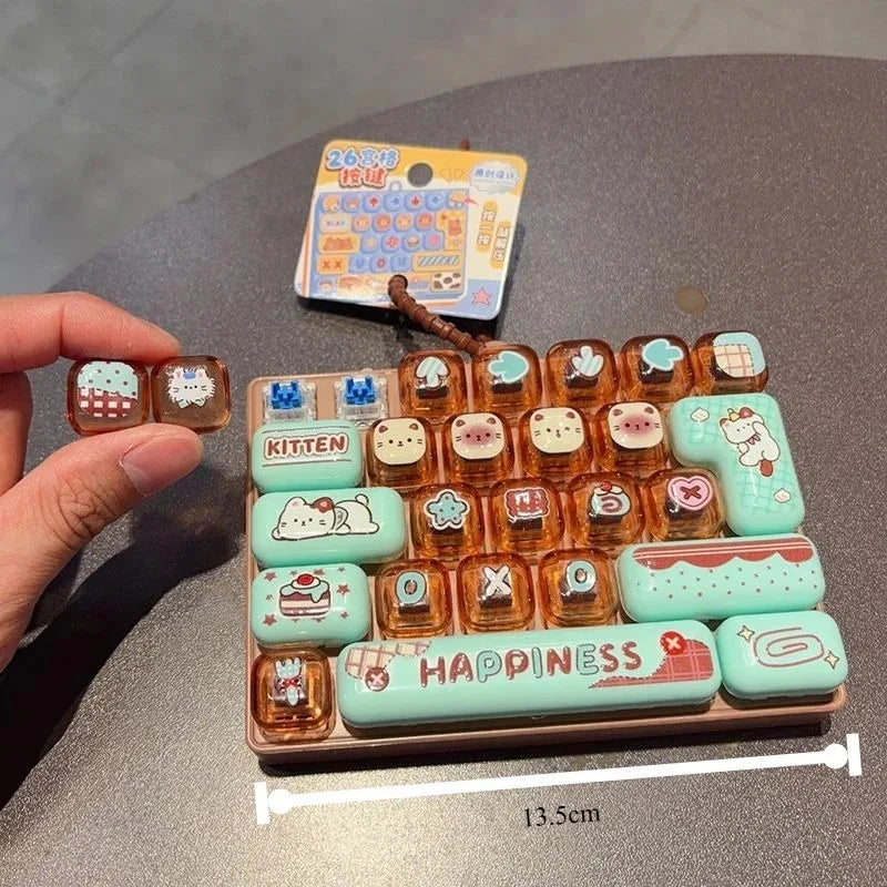 26-Key Cartoon Keyboard Keycap Set - Stress Relief Fidget Keychain & Bag Charm