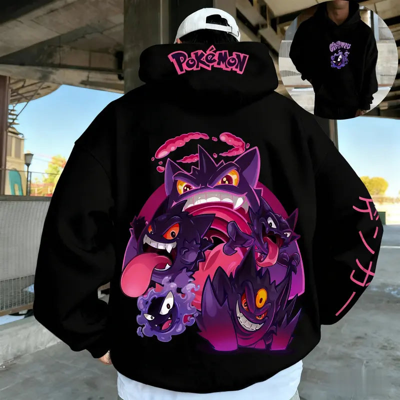 Pokemon Anime Hoodie Gengar Haunter Gastly Sweatshirt for Adults Kids