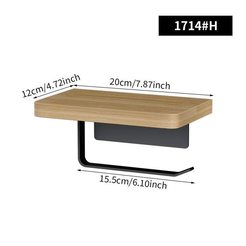 Solid Wood Toilet Paper Holder No Punch for Bathroom Tissue and Paper Roll
