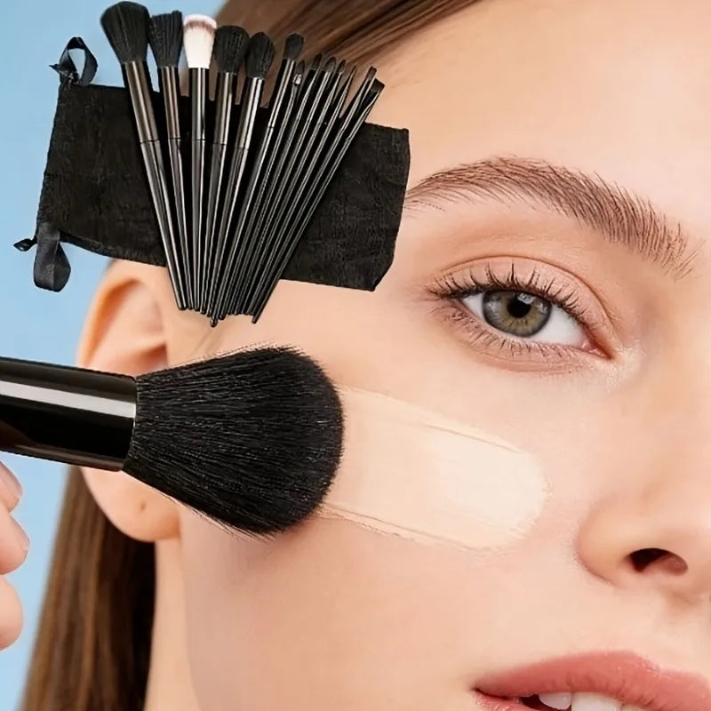 16-Piece Makeup Brush Set with Pouch & Sponges - Full Face Kit, Vegan Soft Bristles
