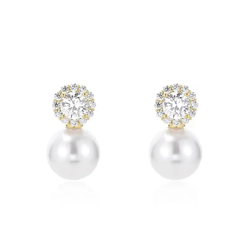 Girl's Romantic Pearl & Zircon Round Earrings - Fashion Jewelry for Women