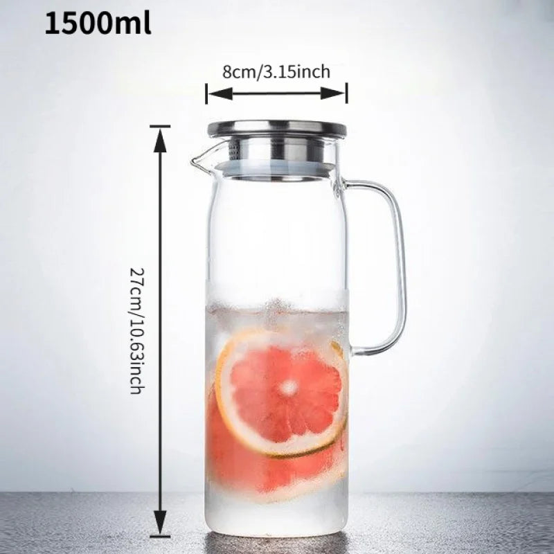 Borosilicate Glass Water Pitcher 1L 1.5L with Stainless Steel Lid Household Juice & Coffee Jug