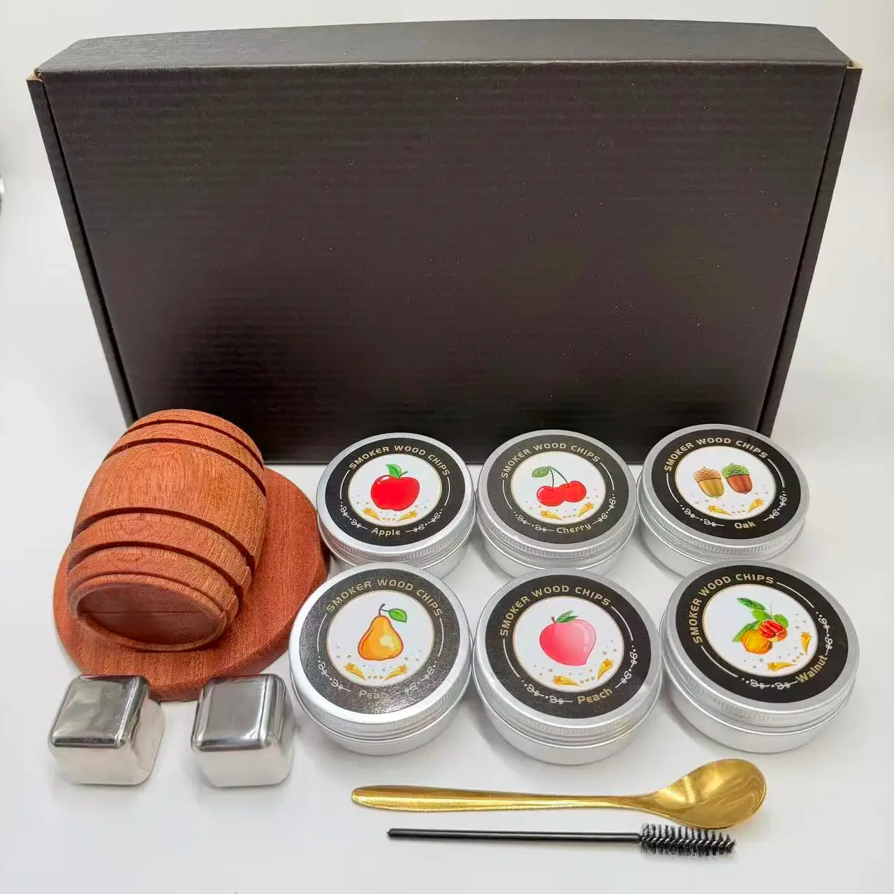 Cocktail Smoking Set with Natural Cherry Wood Smoke Device for Whiskey & Drinks