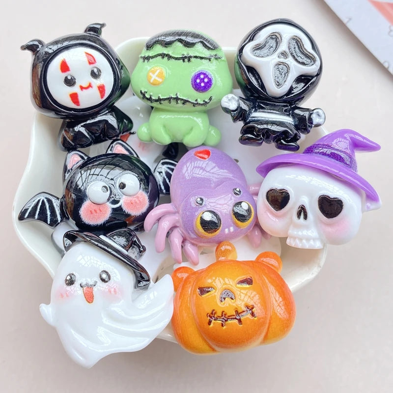 8Pcs Kawaii Halloween Cartoon Resin Flat Back Scrapbooking Jewelry Craft Decorations