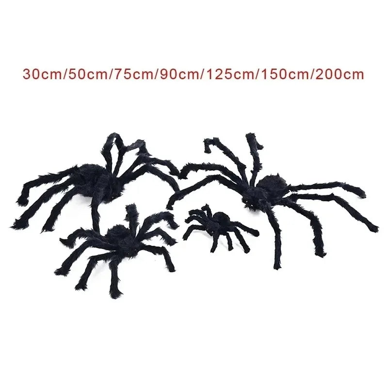 Giant Black Plush Halloween Spider Decor - Indoor Outdoor Haunted House Props