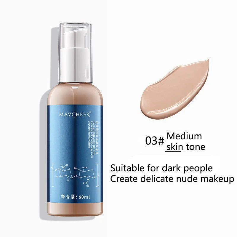 Hydrating Liquid Foundation with Hyaluronic Acid - Brightening & Concealer for Dry Skin, 60ML