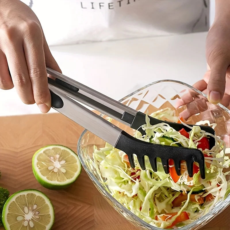 10-Inch Stainless Steel Long-Handled Food Tongs for Pasta Salad Grilling