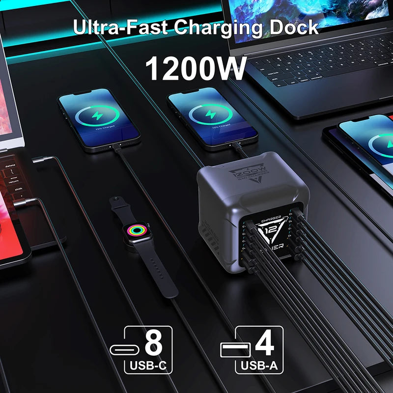 1200W USB C GaN Charger Fast Charging Station for Laptop & Phone