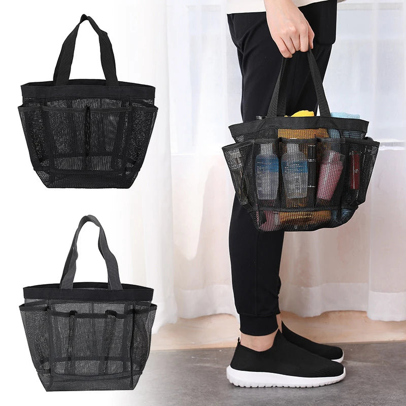 Large Capacity Waterproof Mesh Shower & Beach Bag with 8 Pockets - Travel Organizer