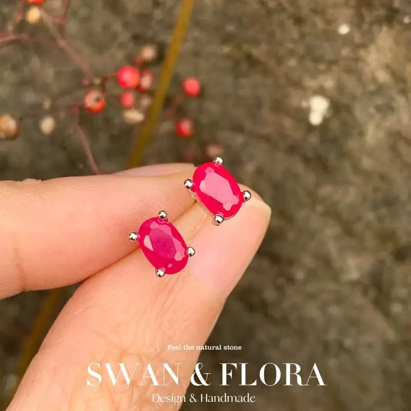 Natural Ruby Stud Earrings 5x3mm 925 Silver Jewelry for Women Gift